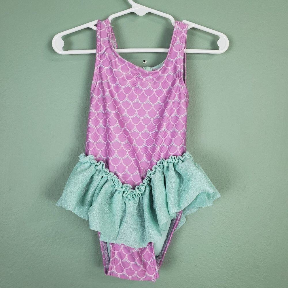 Cat & Jack Girl's One Piece Mermaid Purple Green Swimsuit Size 2T